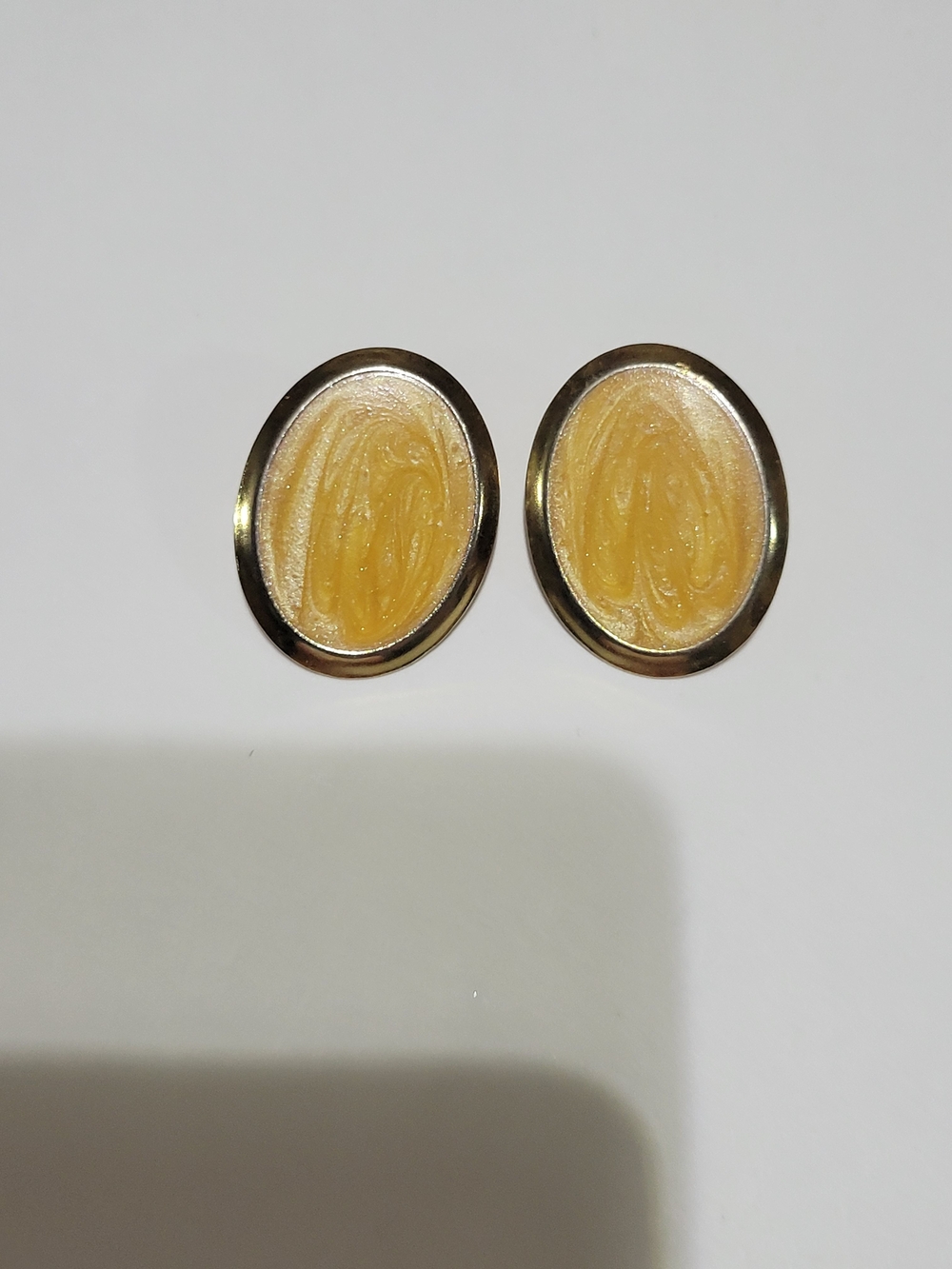 Gold-Tone Oval Yellow Resin Earrings